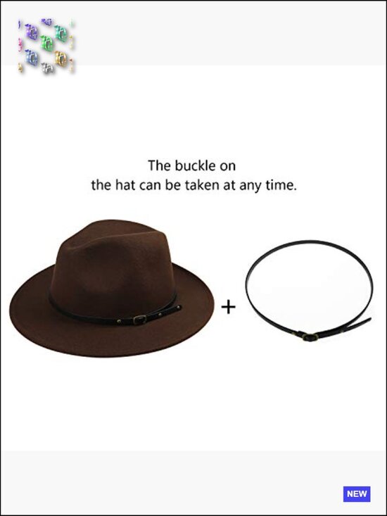 Classic Felt Fedora Hat Wide Brim Floppy Panama with Belt Buckle Unisex main image 4